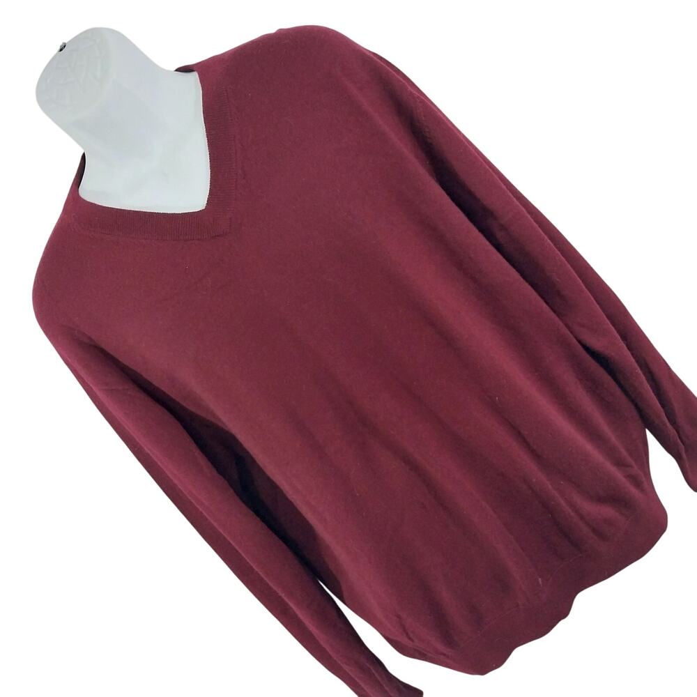 TURNBURY! ELEGANT EXTRA FINE MERINO WOOL BURGUNDY RED V-NECK SWEATER! SZ XL